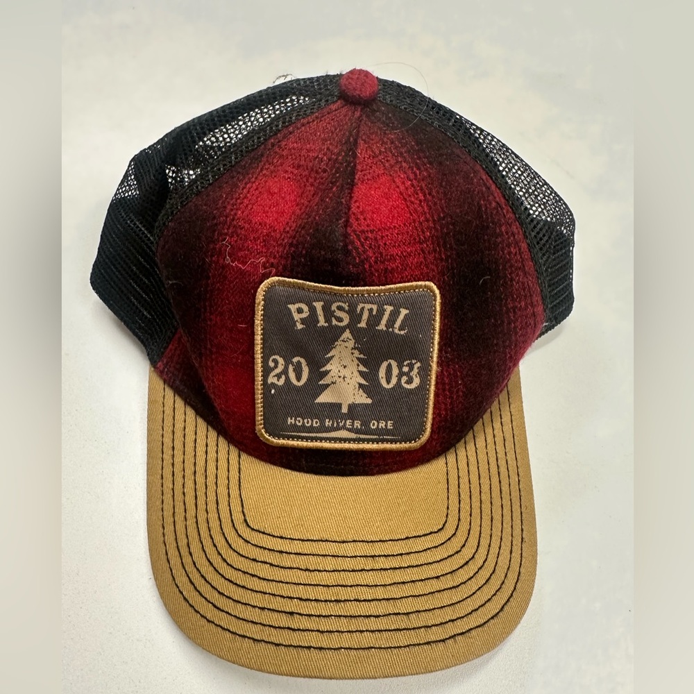 Pistil Black Mesh Red and Black Plaid Cap with Orange Logo Tag 2003